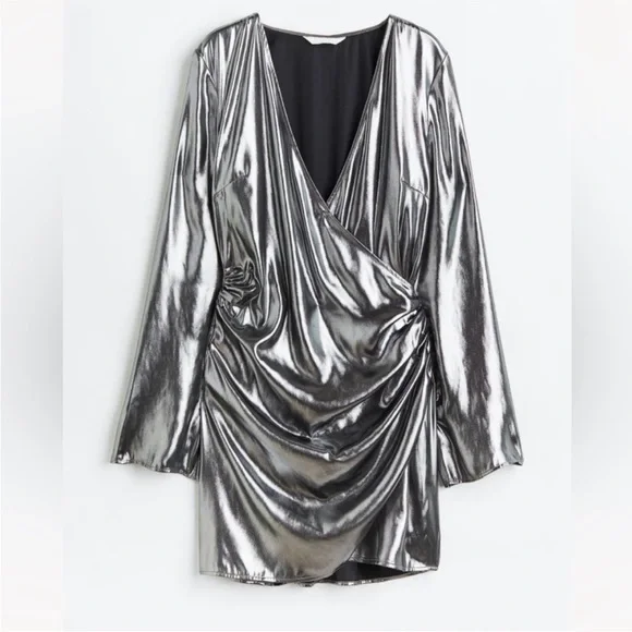 Shiny Silver Wrap Dress - Picture 1 of 4